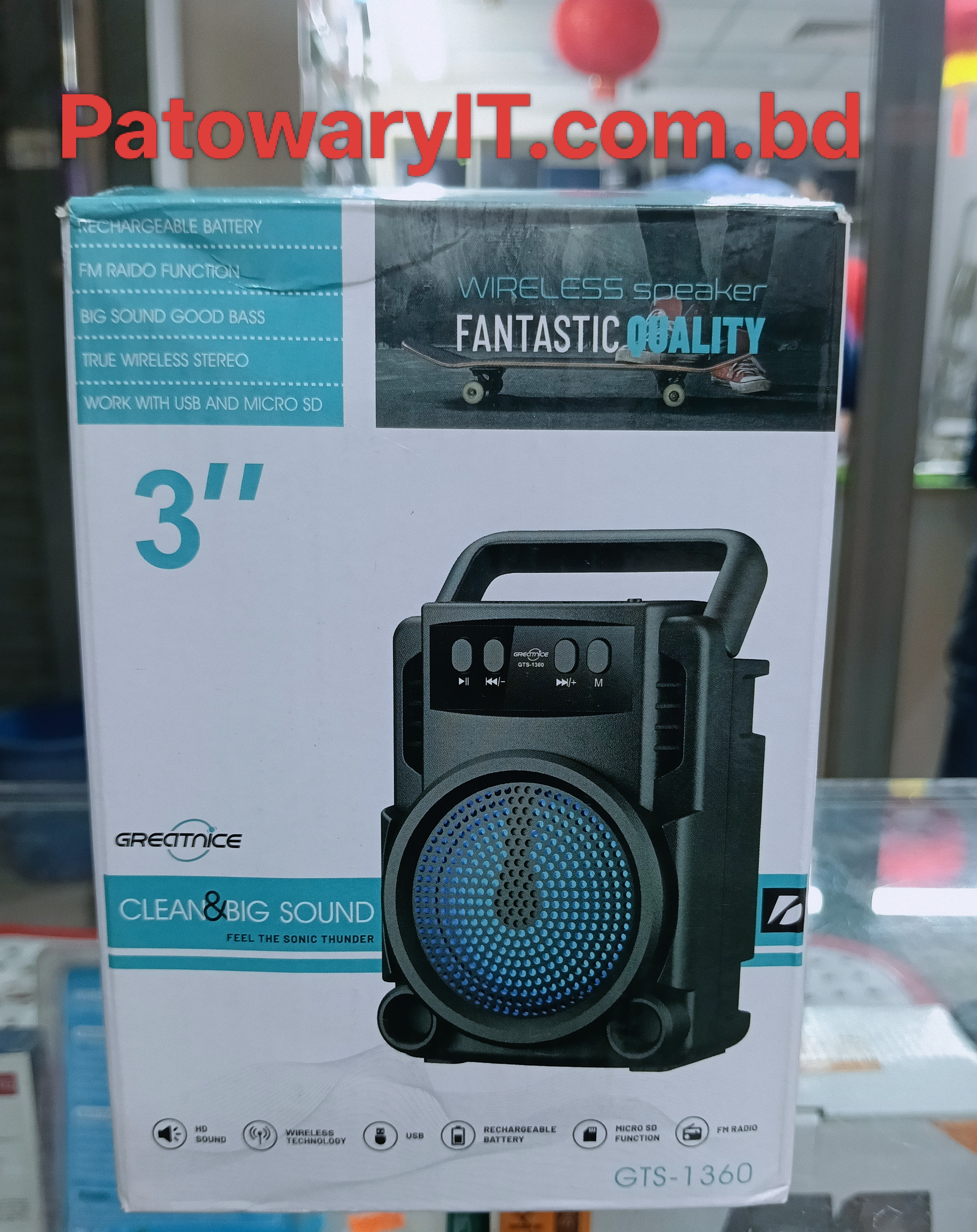 Rechargeable Bluetooth Speaker With color lighting GTS-1360/1361 Extra Bass wireless portable speaker Mini style 3 inch TWS,FM,USB audio player